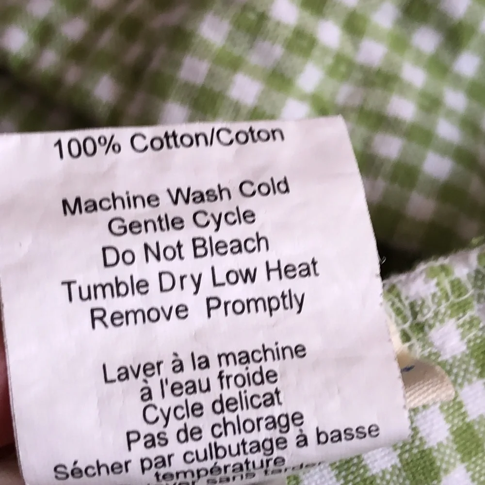 Pottery Barn Kids Green and White Gingham medium drawstring Basket Liner