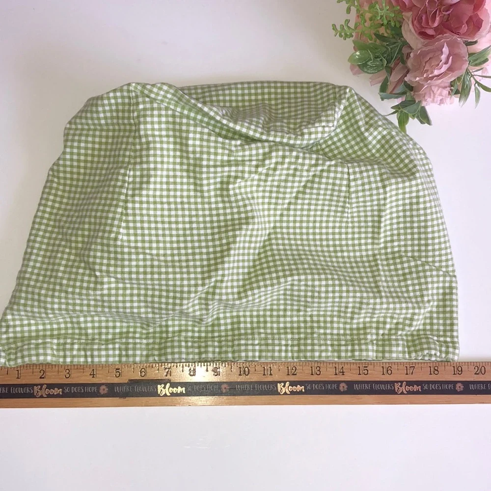 Pottery Barn Kids Green and White Gingham medium drawstring Basket Liner