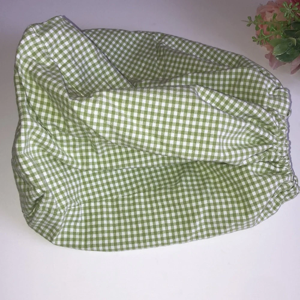 Pottery Barn Kids Green and White Gingham medium drawstring Basket Liner