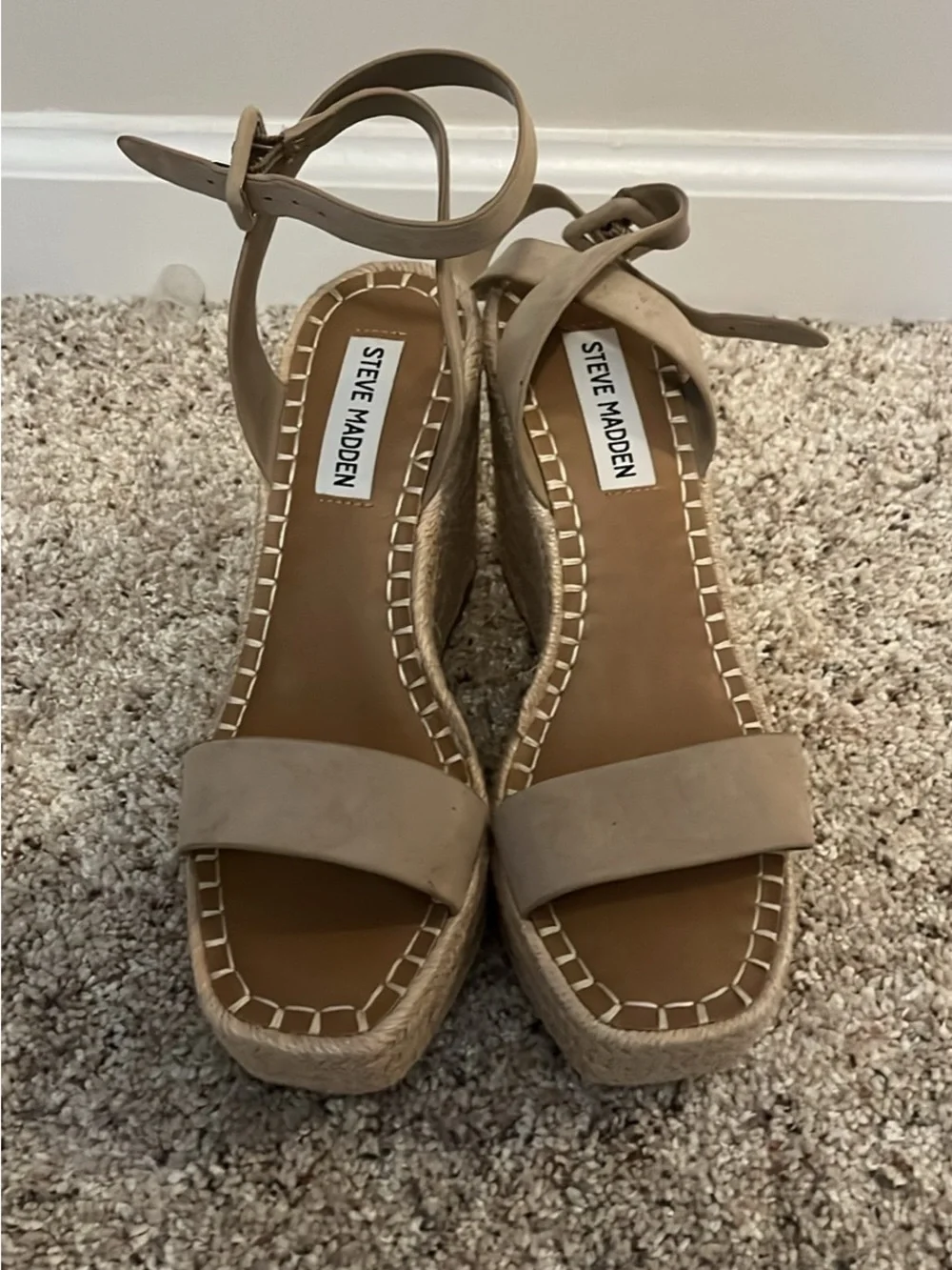 Steve Madden Beige/Tan Espadrille Wedge Sandals with Ankle Strap