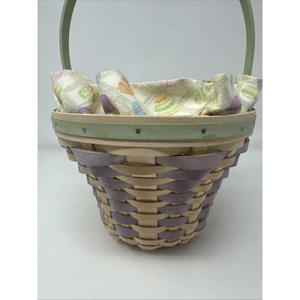 Longaberger 2004 Whitewash Easter Basket + Protector Set, Liner, Bunny Tie On