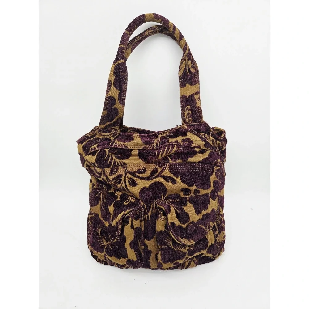 Anthropologie NEST Carpet Bag Hand Yellow Hobo Bohemian Satchel Canvas