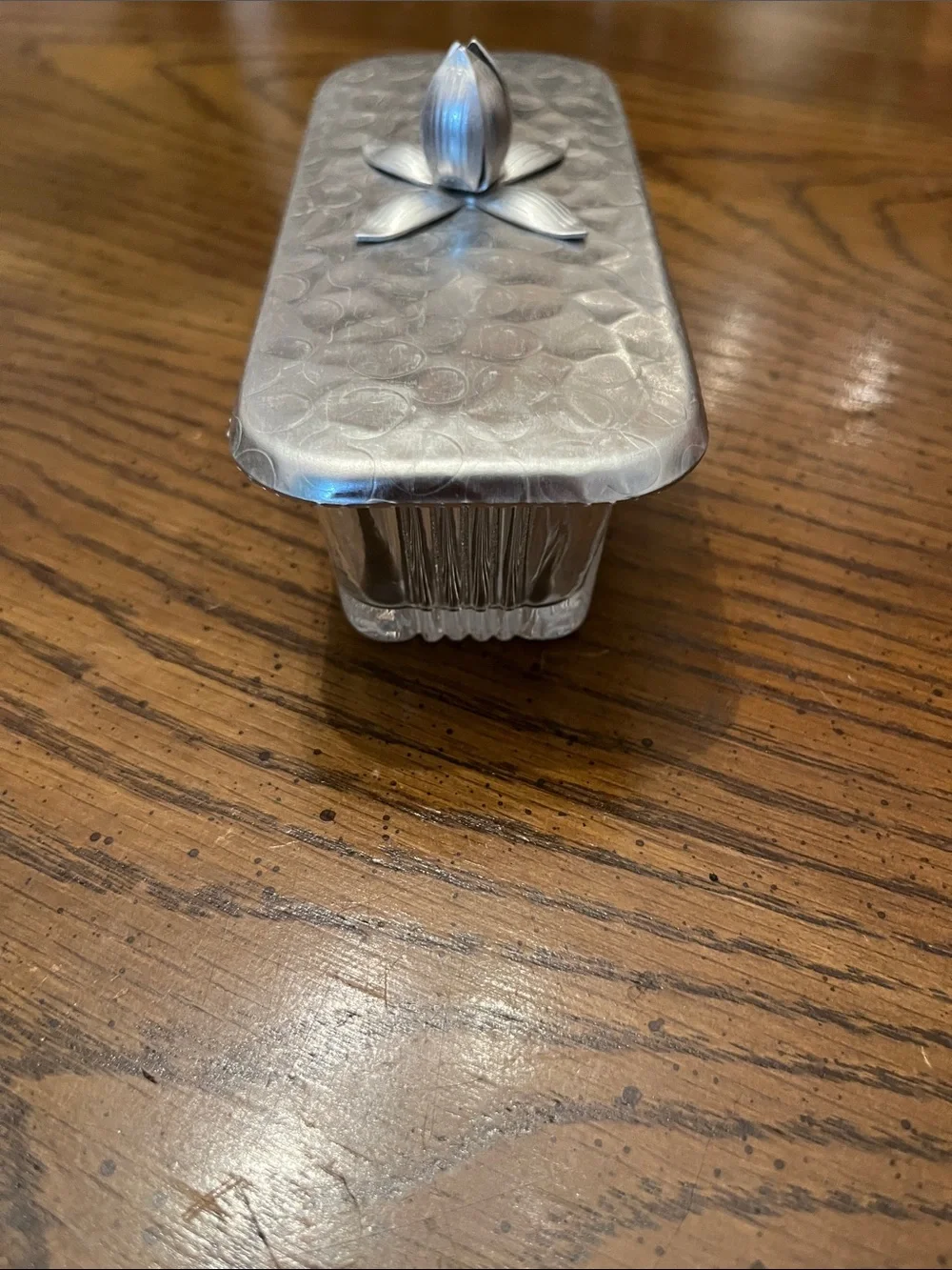 Rodney‎ Kent hammered aluminum and glass butter dish