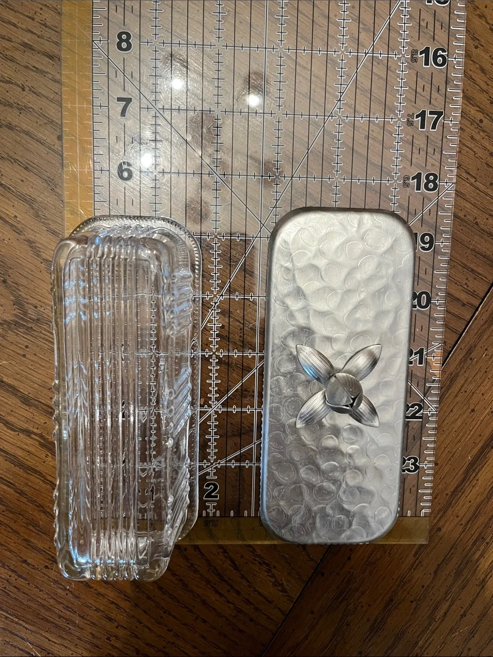 Rodney‎ Kent hammered aluminum and glass butter dish