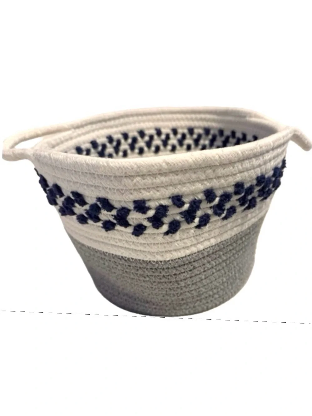 Coiled Cotton Rope Storage Basket Cream Gray Colorblock with Navy