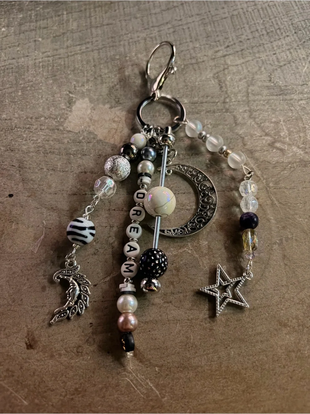 Handmade 'Dream' Bag Charm /Keychain with Moon & Star Accents