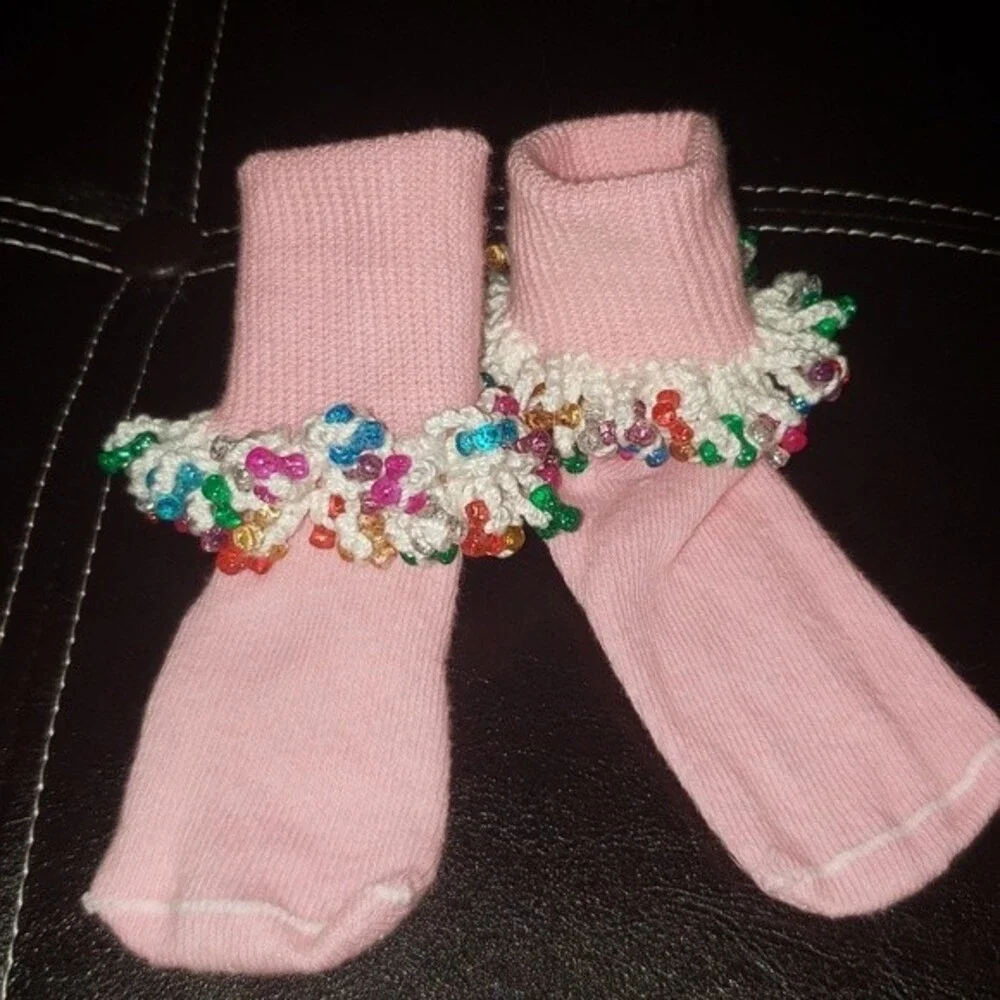 Crochet Beaded socks Size 2/3 Toddler   Homemade!