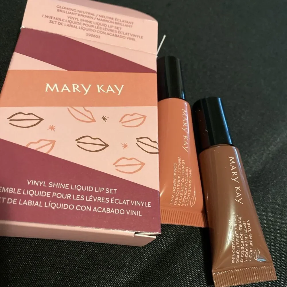 Mary Kay Vinyl Shine Liquid Lip Set Glowing Neutral & Brilliant Brown