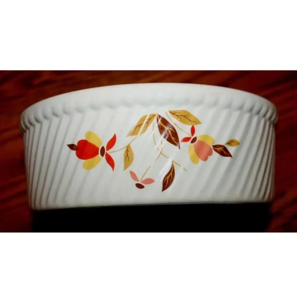 Hall Autumn Leaf 6” Round 2 Pint French Baker Gold Rim MCM Cottagecore Ridged