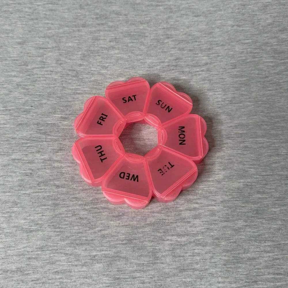 Large Pink Heart Weekly Pill Organizer Travel Box