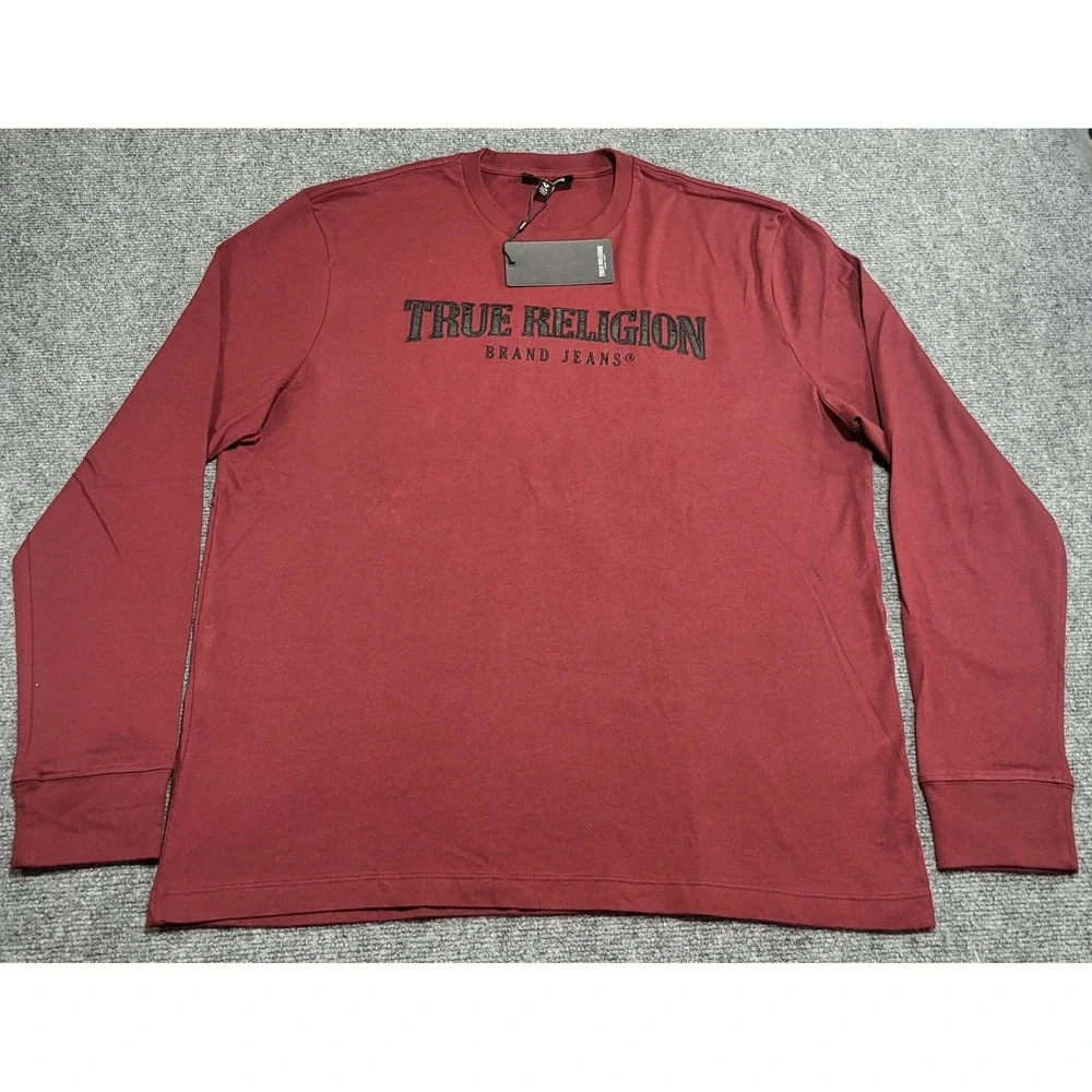 True Religion Brand Jeans Men's Long Sleeve Red Crewneck T-Shirt Size Large NWT
