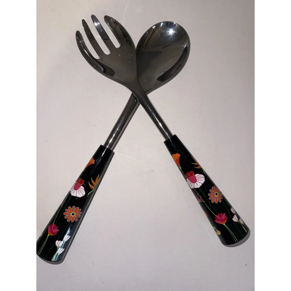 Pylones Floral Garden Salad Serving Set Spoon And Fork
