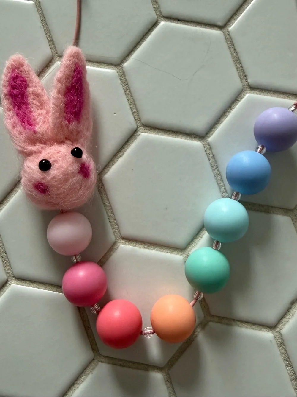 Pastel Bunny Bead Necklace - Pink & Multicolor