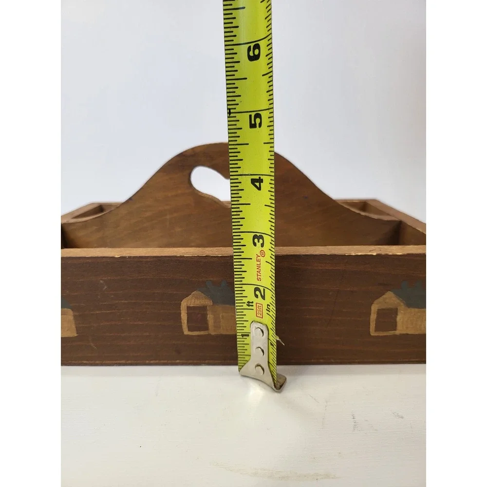 Vintage Primitive Wooden Caddy Heart Handle Saltbox House Country Farmhouse