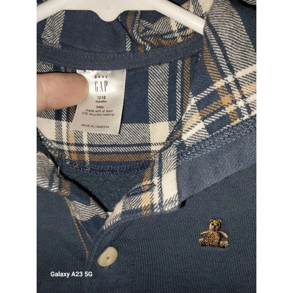 Baby Gap Flannel Lined One Piece Hoodie 12-18 Months