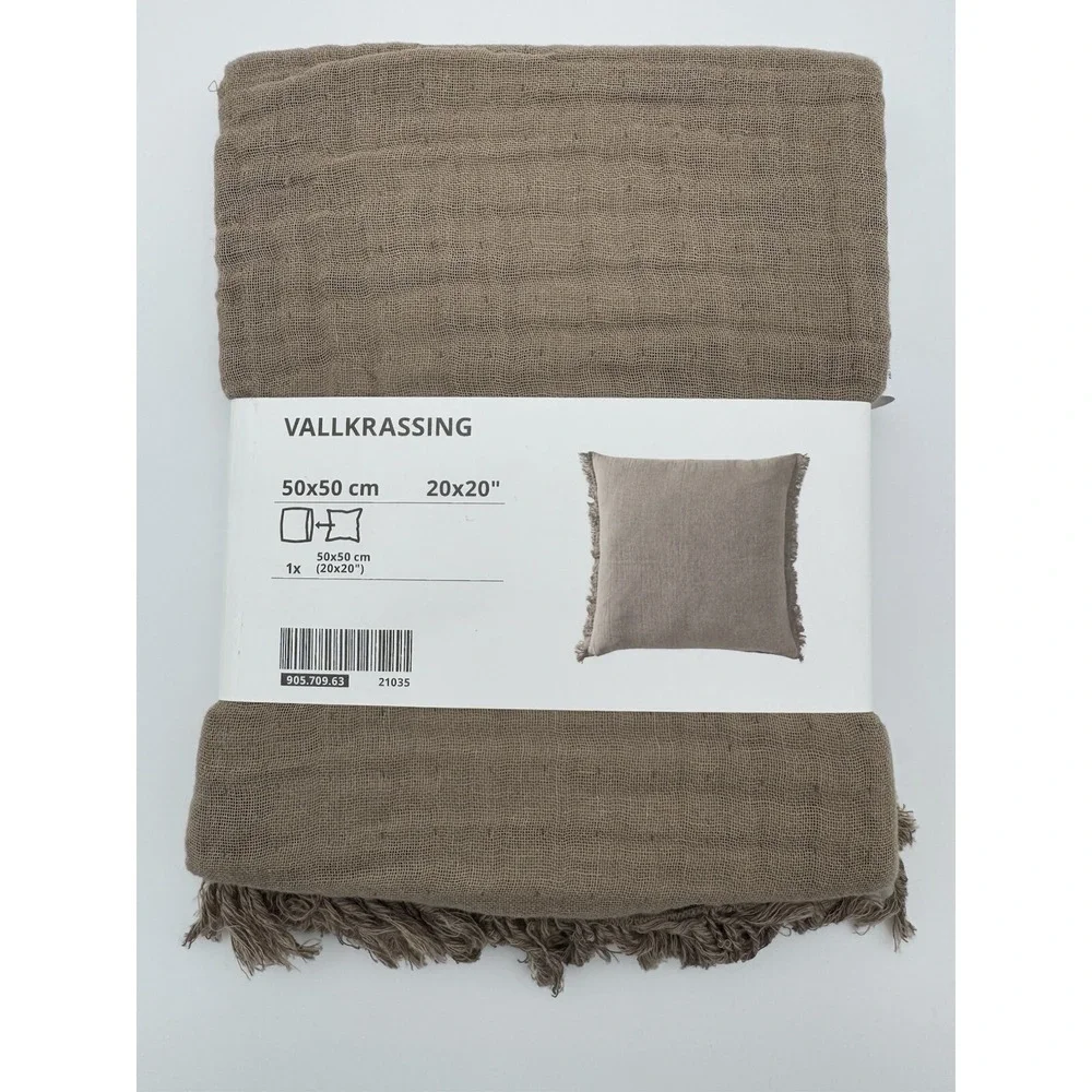 New IKEA VALLKRASSING Tan Brown Pillow Cover Cotton  20