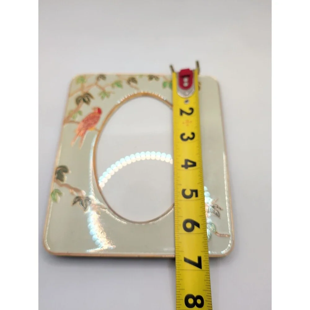 Vtg Hallmark Enamel And Brass Photo Frame Red Bird Tree Leaves Branches