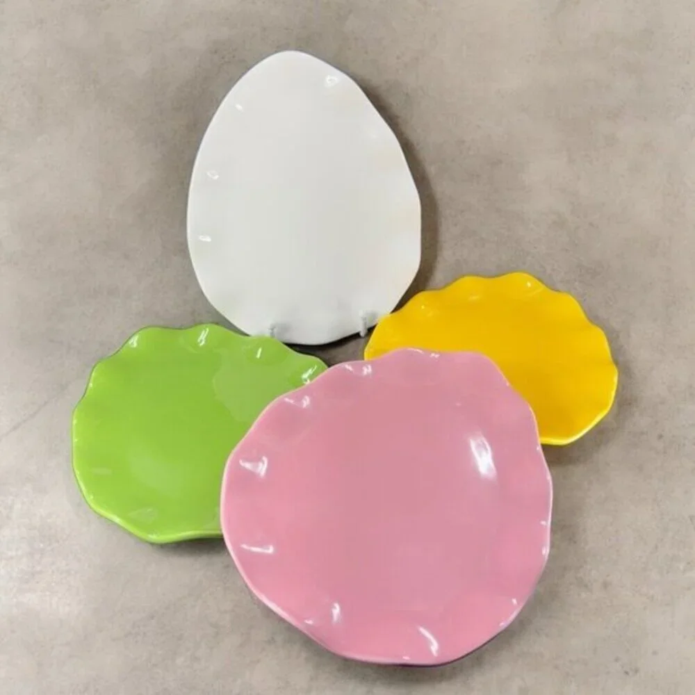 Pottery Barn Easter‎ Egg Shape Dish Plate Set 4 All Different Multicolor Ceramic