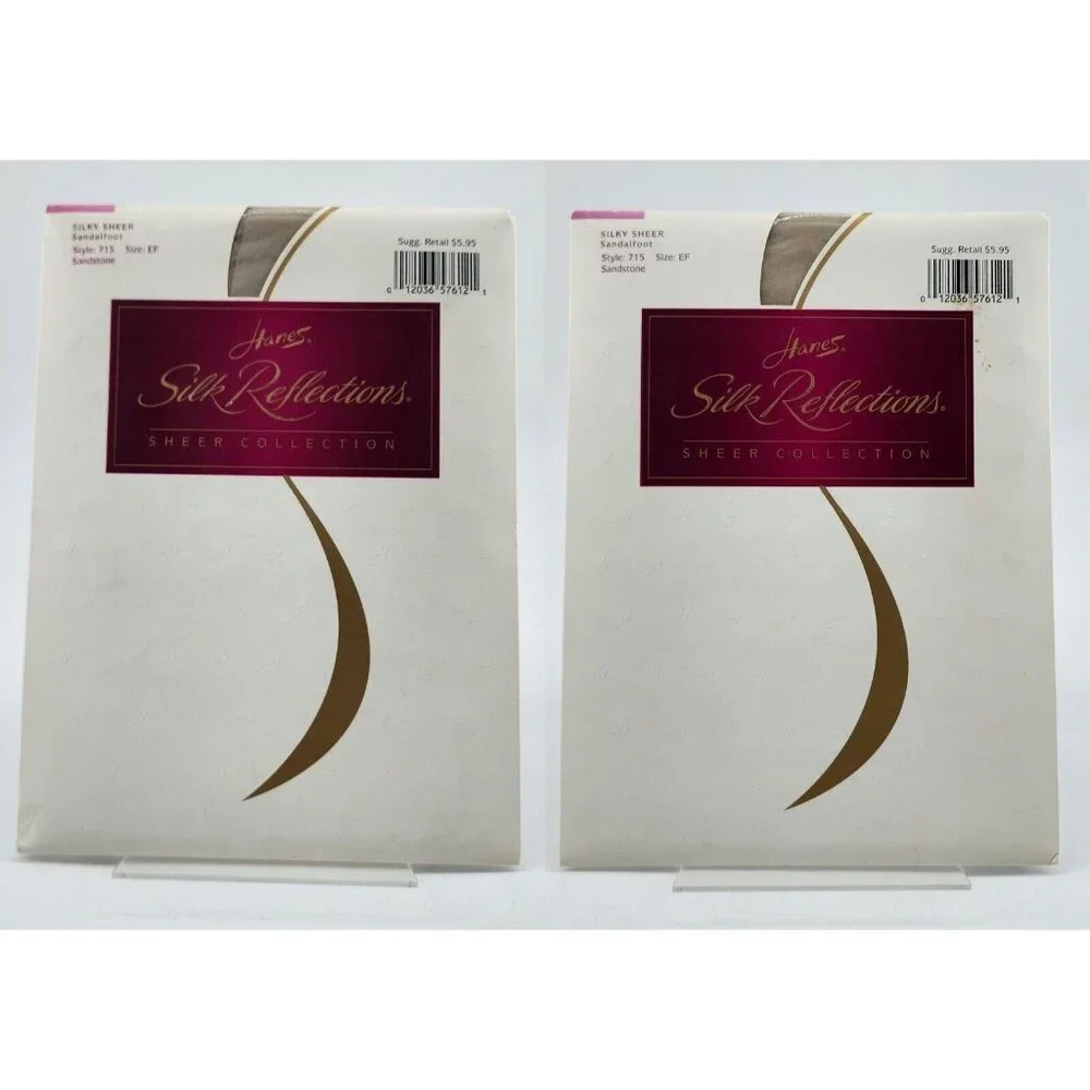 x2 Hanes Silk Reflection Silky Sheer Sandalfoot Pantyhose Style 715 Sandstone EF