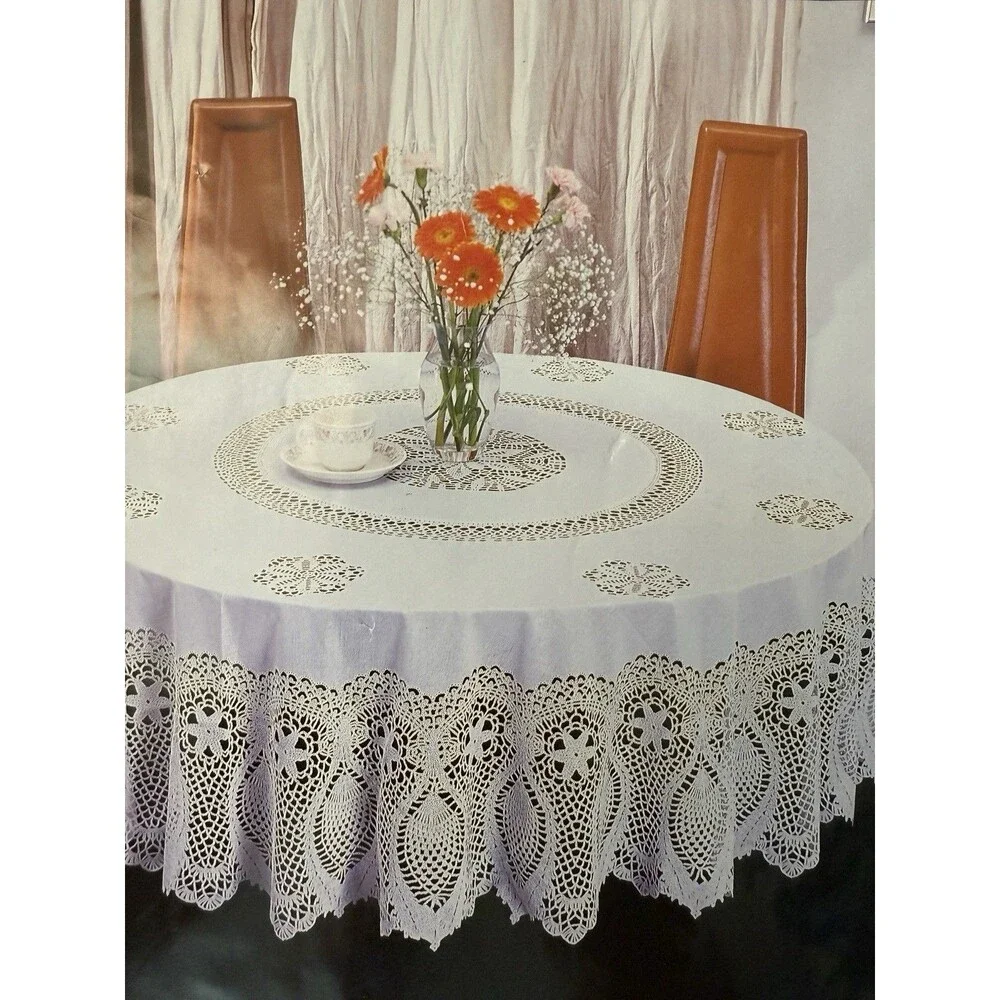 White Crochet~Fine Deluxe VINYL Tablecloth~63