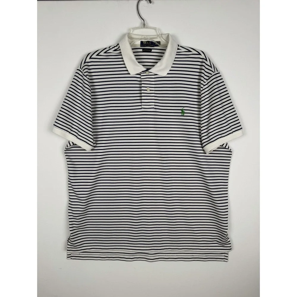 Ralph Lauren Men's Polo Performance, Short Sleeve White/‎ Navy Stripes SizeXL