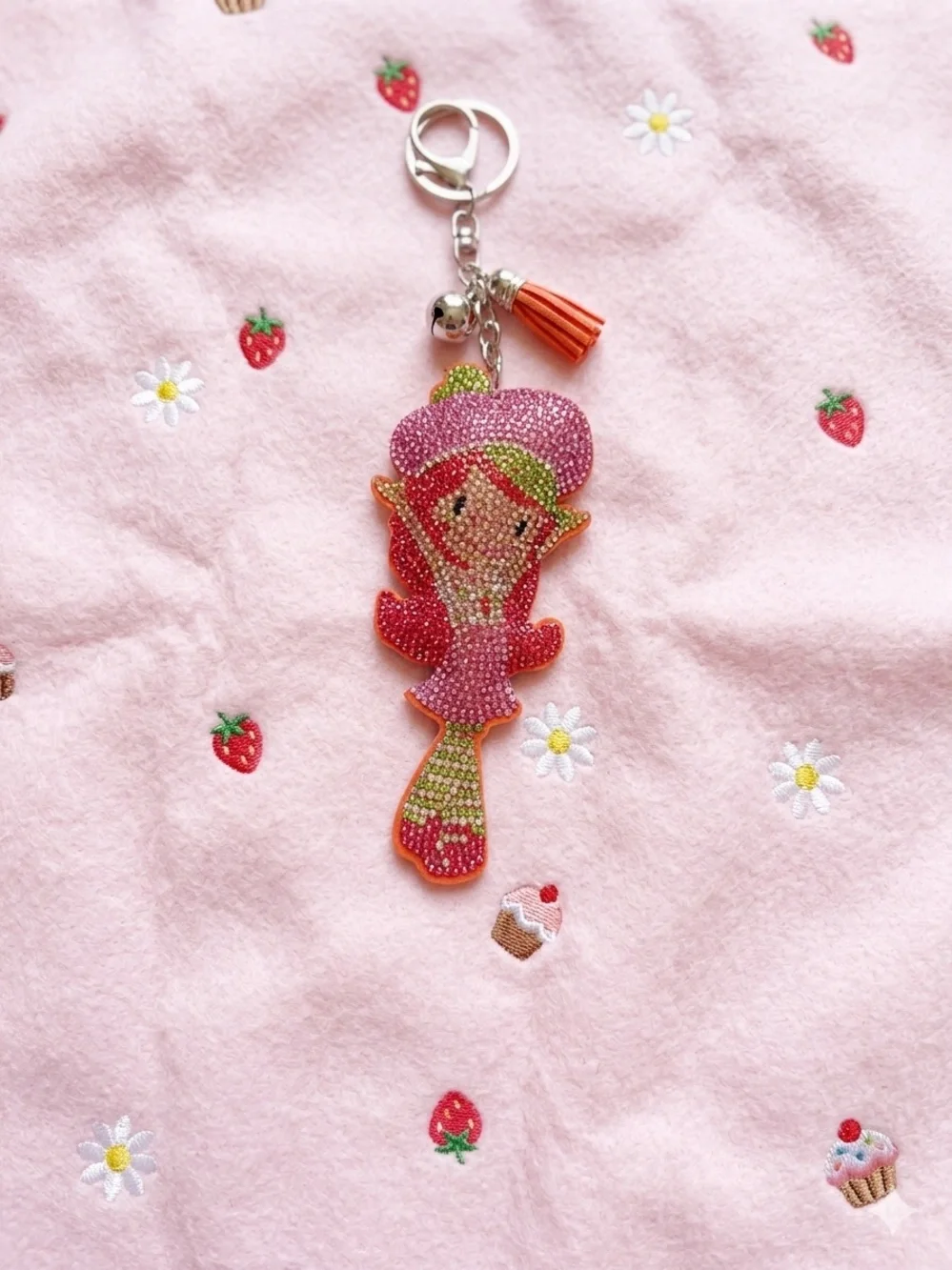 Pink strawberry Shortcake Crystal Keychain for Kids Accessories