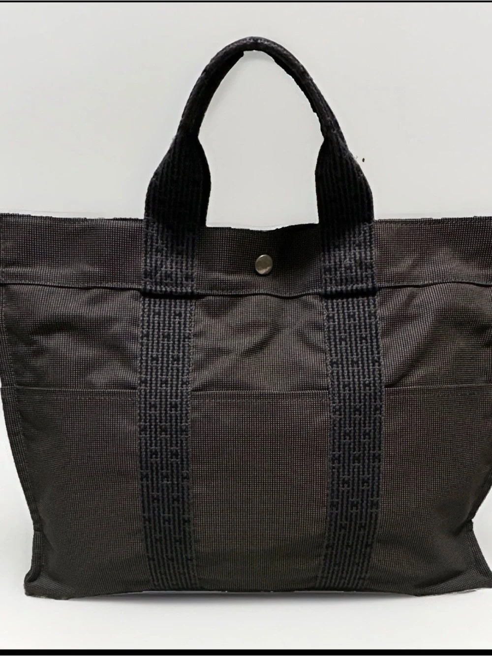 Hermès Herline MM Gray Canvas Tote Bag w/ Lock No Key Authentic Excellent