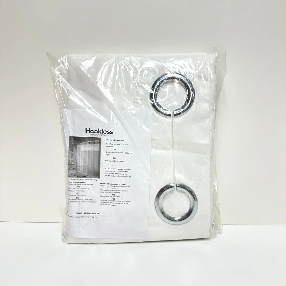 Hookless White Shower Curtain with Snap‎ In Liner Window NWT 71x74 NIP