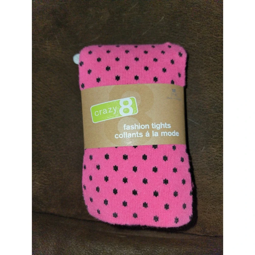 Crazy 8 purrfect kitty pink tights black polka dots size‎ medium 7 8 nwt