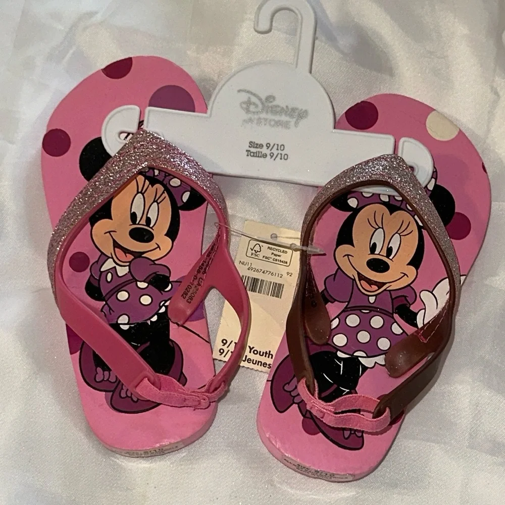 Minnie Mouse‎ Flip Flops Girls Kids Size 9/10 Disney Store NWT