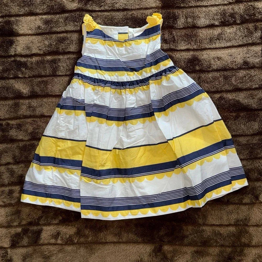 Gymboree Infant Girl 18-24M Yellow/White/Navy Blue Striped Summer Dress CLEAN‎