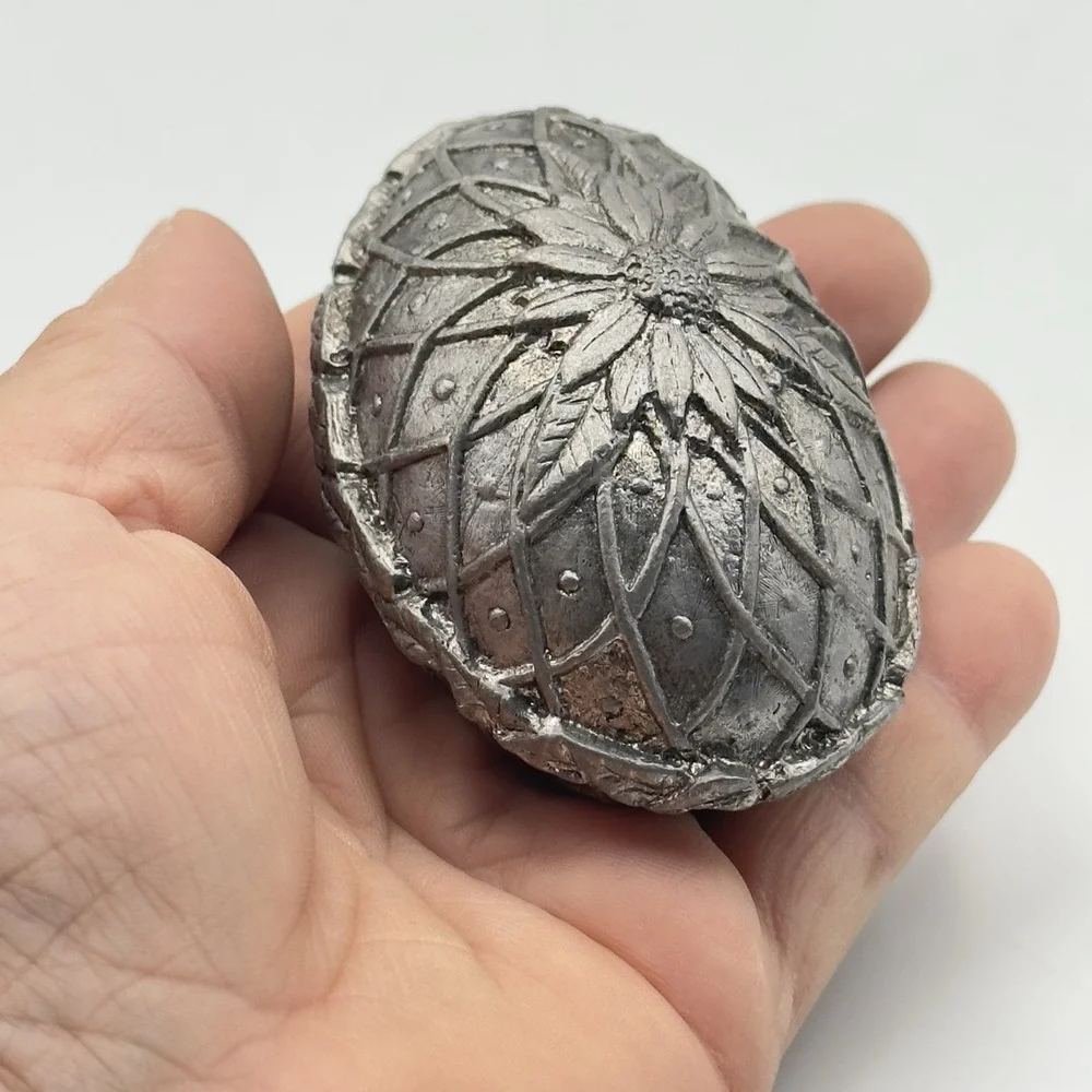 Metzke Pewter Egg TRINKET BOX‎ Floral Design VINTAGE USA