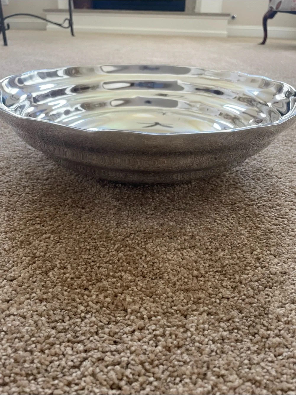 Pottery Barn Silver Ripple Wide Bowl