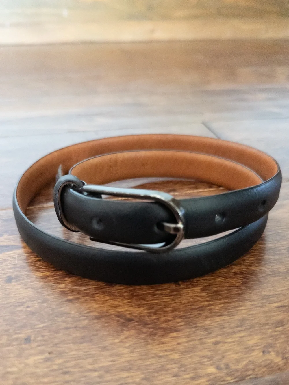 Lauren Ralph Lauren Black Genuine Leather Skinny Belt Small Minimalist Classic