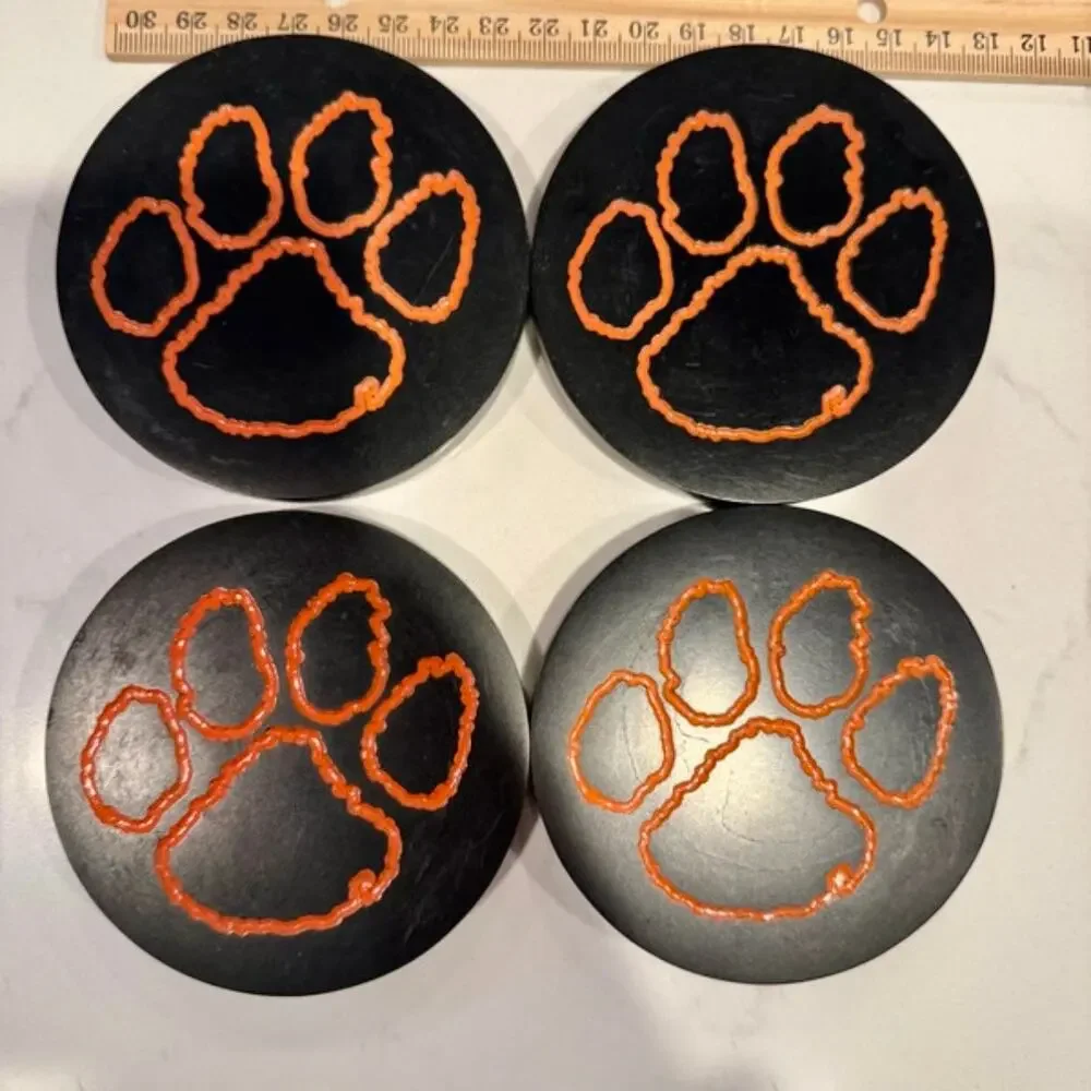 Clemson Tiger Paw Coasters Black Orange Set of 4