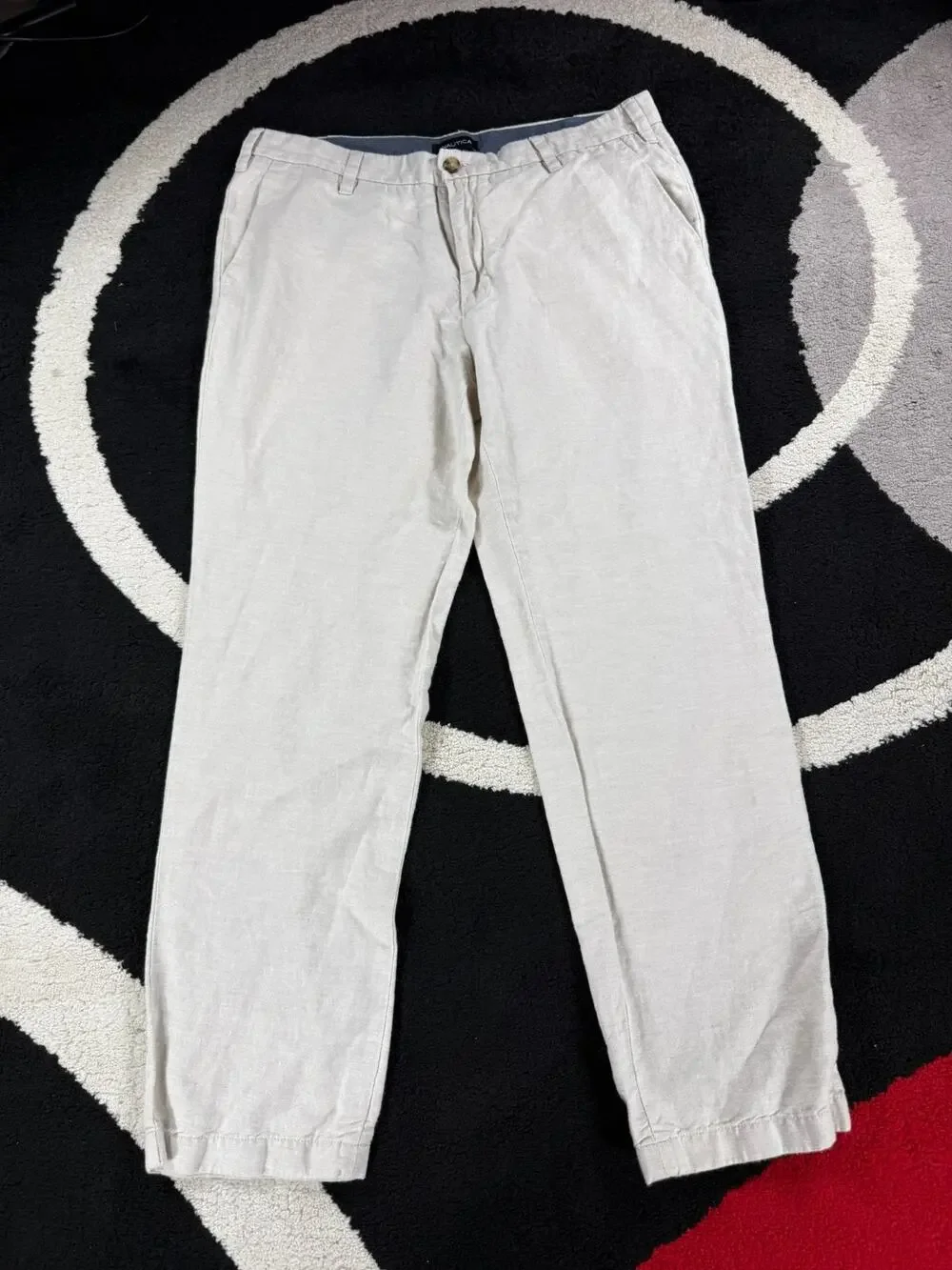 Nautica Pants Mens 36x32 Cream Linen Blend Casual Beach Cotton Trousers
