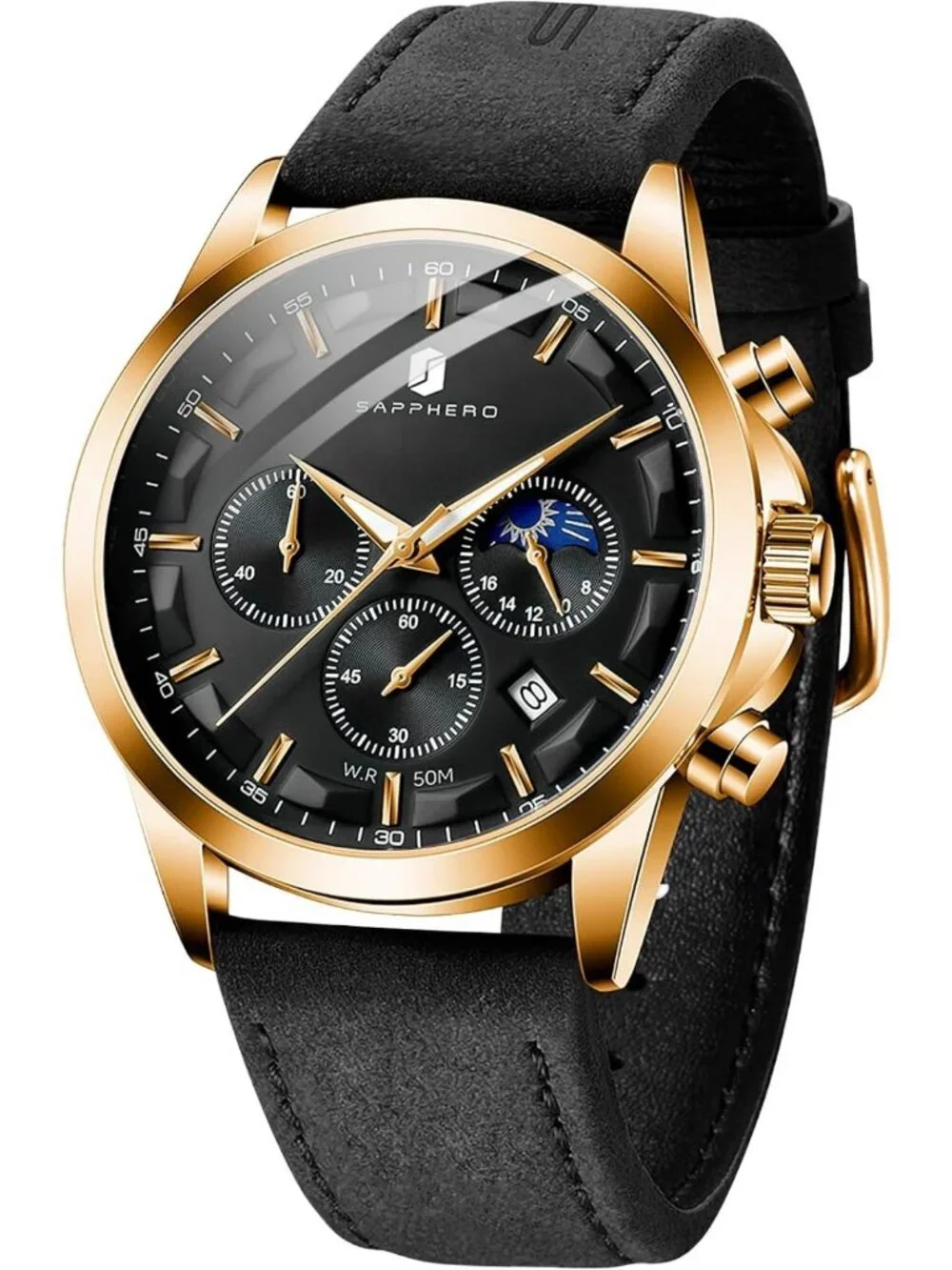 Stylish Men's Waterproof Chronograph Watch - Luminous Date, Elegant Leather Gift