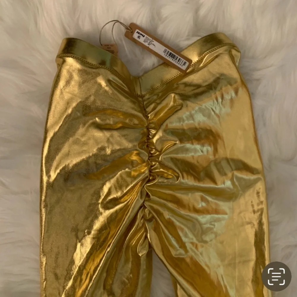SKIMS NWT Metallic Swim V-Waist Pants Crop Gold XXS Scrunch Butt Ruched