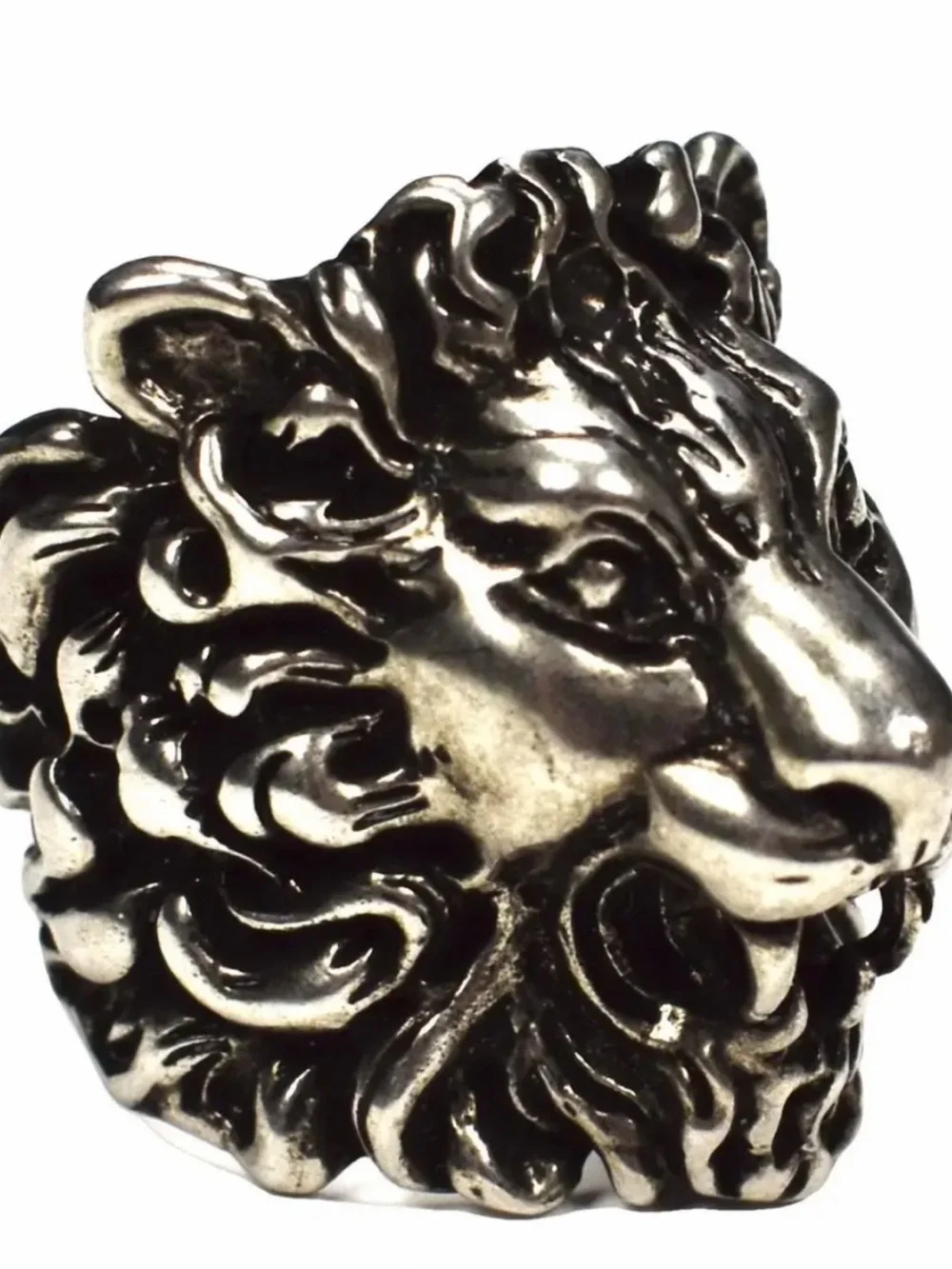 Unisex, Gucci, aged silver Lionhead  ring open mouth, roaring expression, size 8