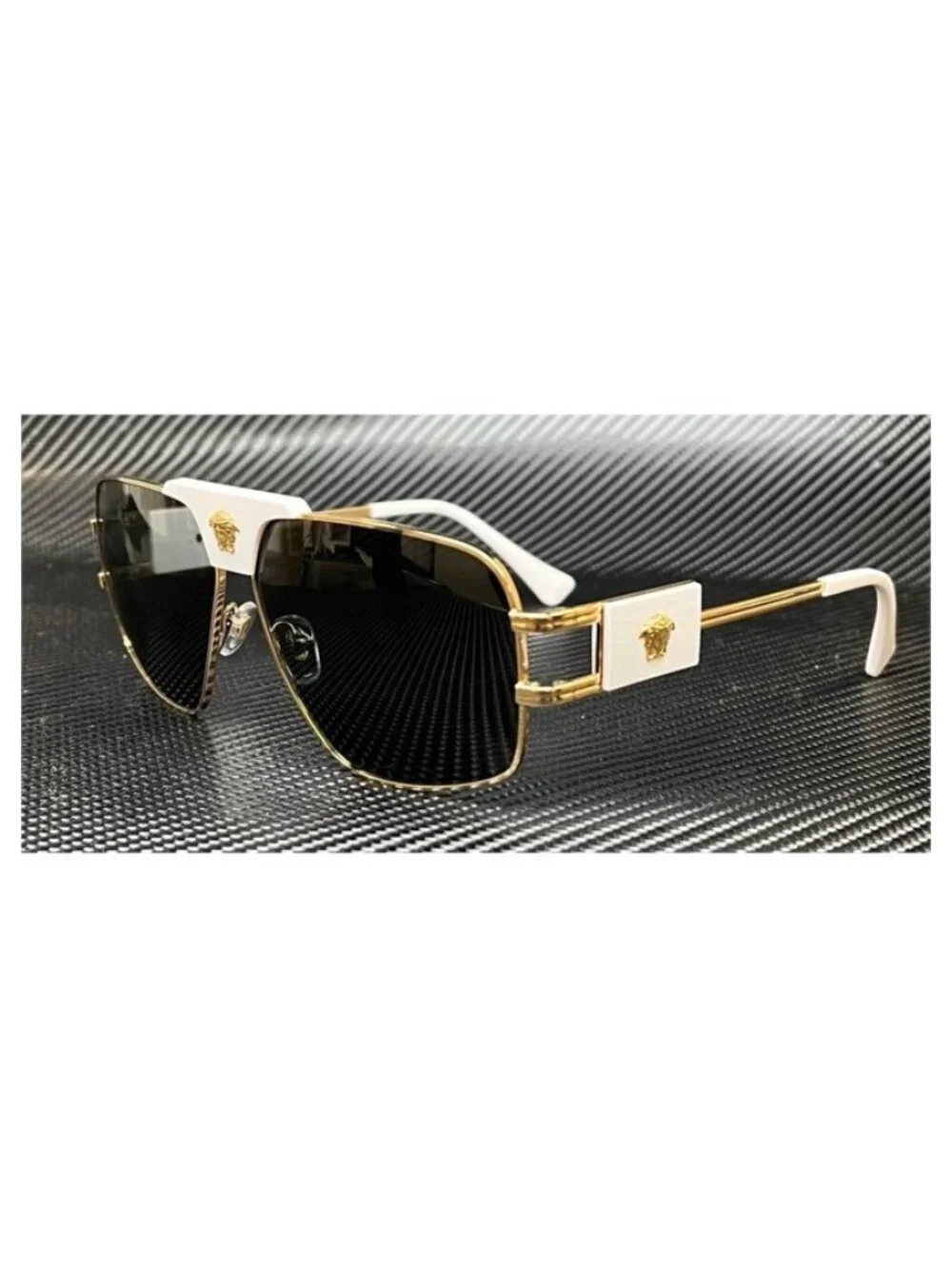 New Versace Men White Gold Sunglasses 63-12-145