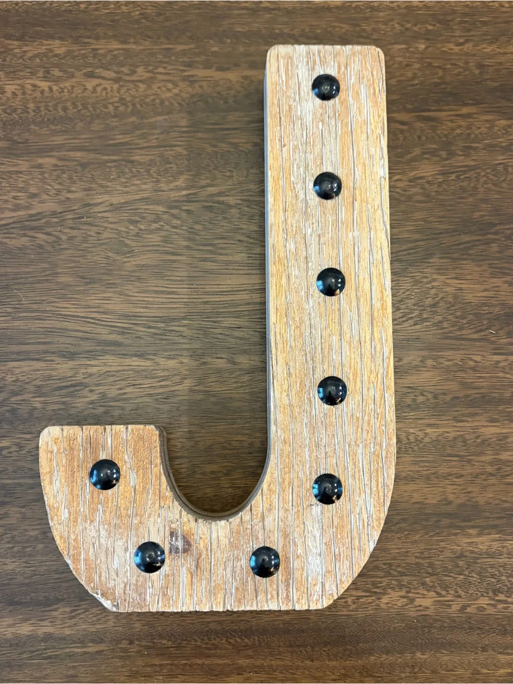 Rustic Wood Letter “J” Wall Decor with Black Studs - Unbranded