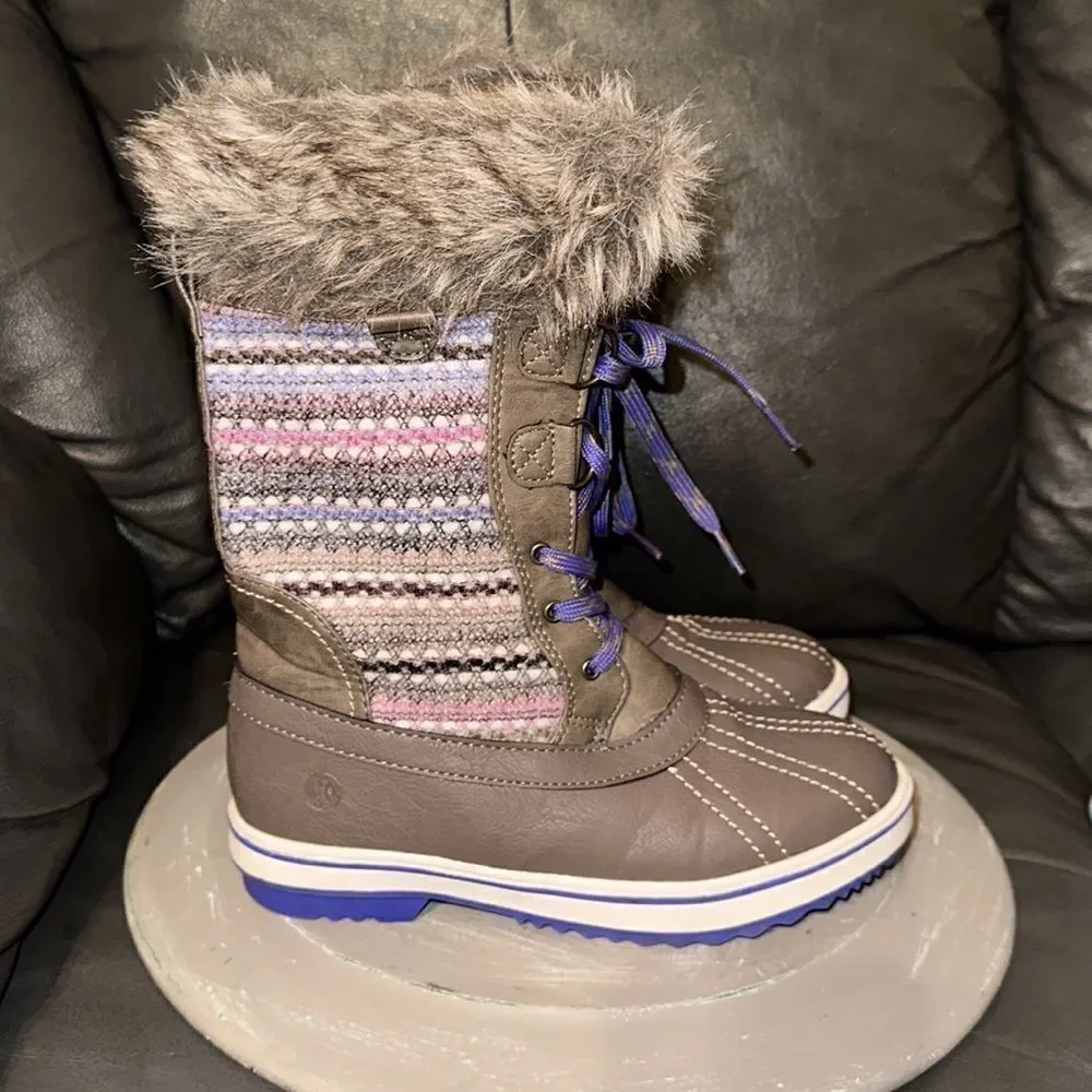 Northside 5 Taupe Purple Faux Fur Faux Leather Sweater Winter Snow Boots