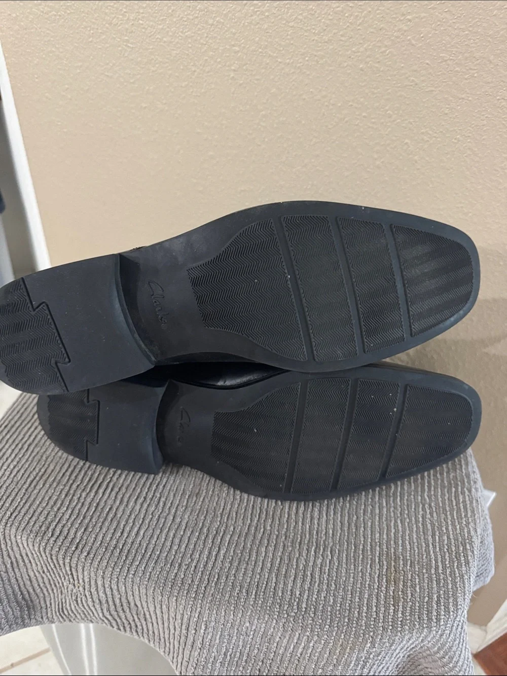 Clarks polished black