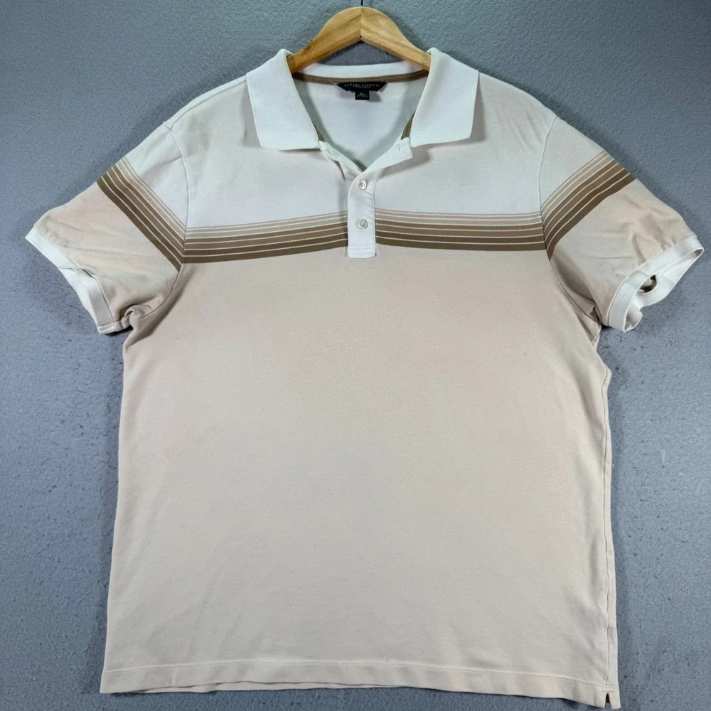 Banana Republic Fitted Polo‎ Shirt Mens XL Beige Stripe Comfort Classic Preppy