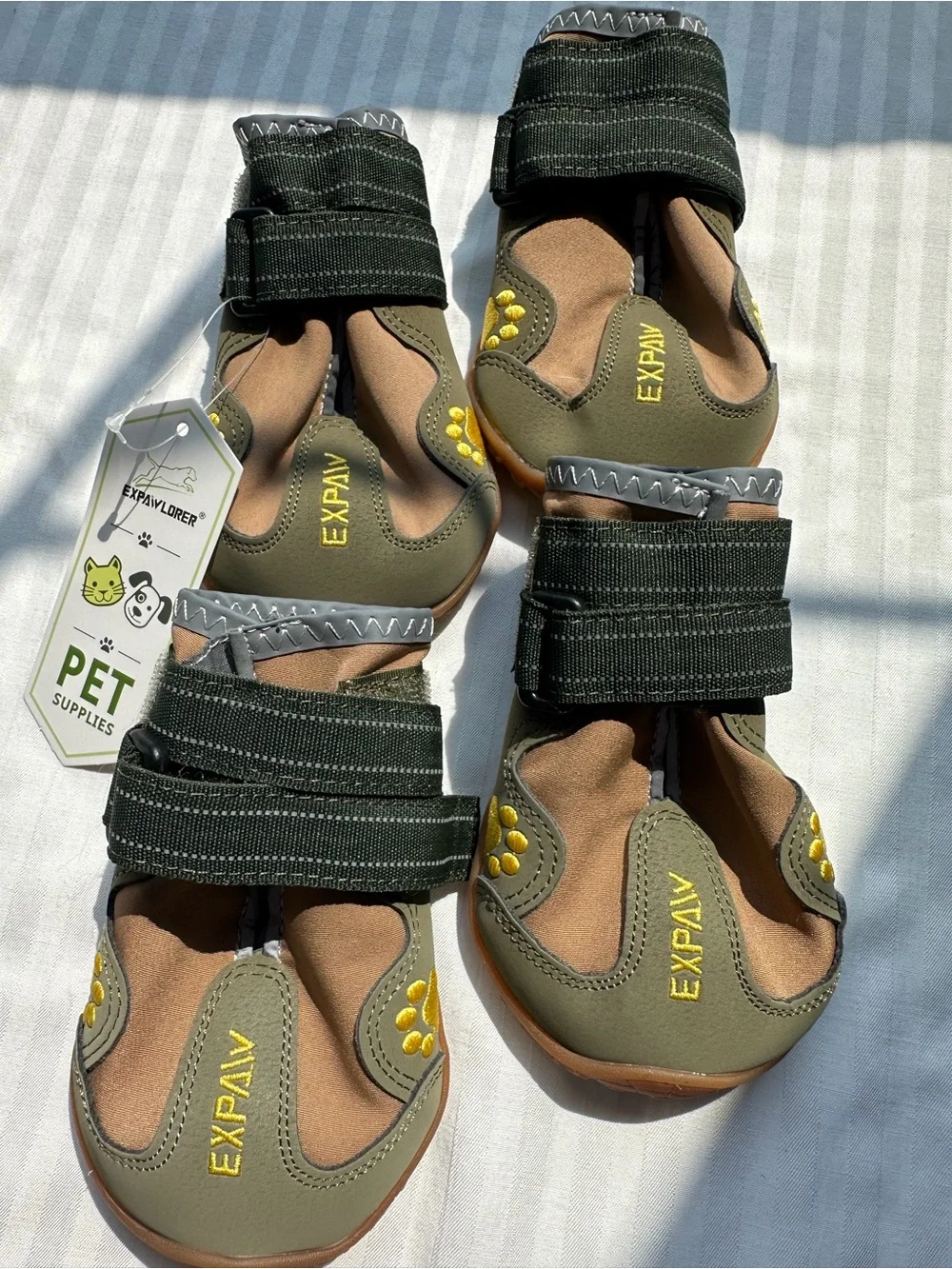 NWT EXPAWLORER Anti-Slip Waterproof Dog Boots - Set of 4 (Olive Green/Tan) size8