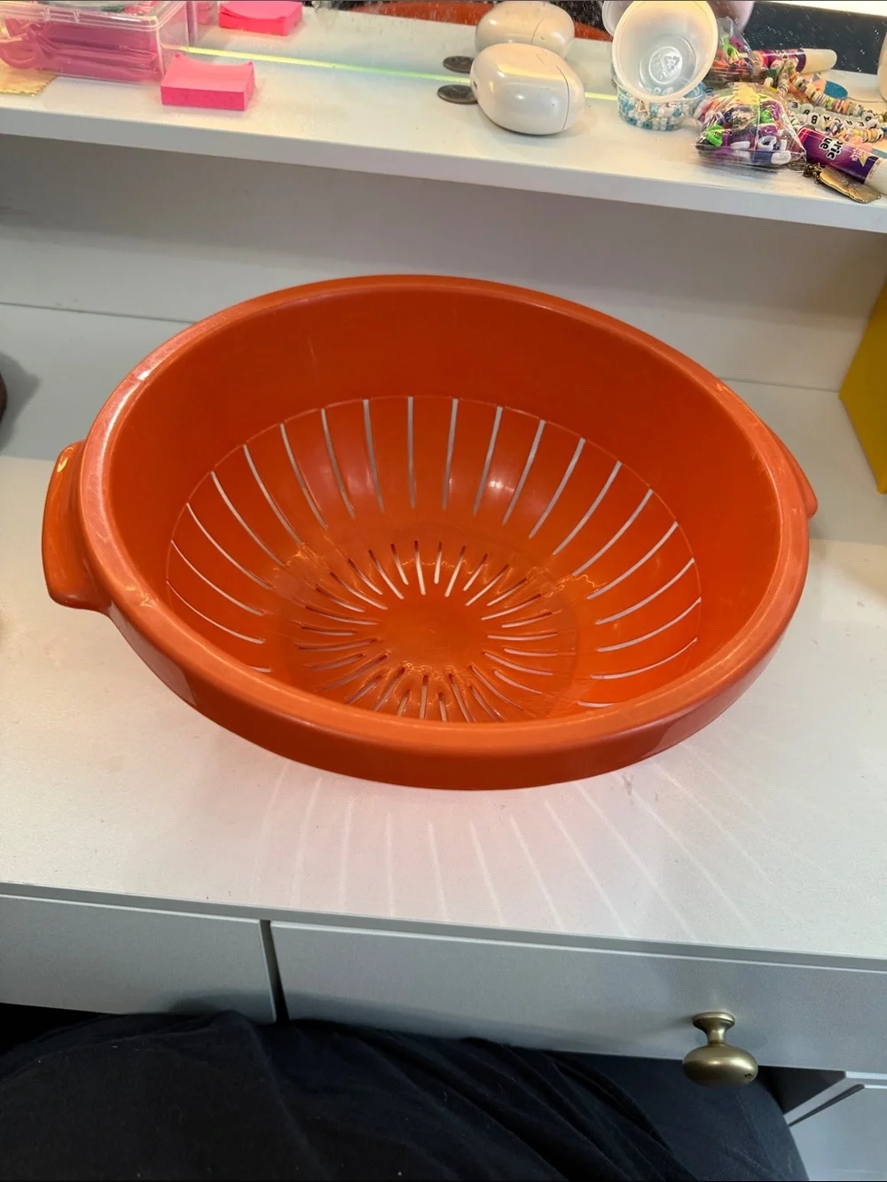 Bright Orange Plastic Kitchen Colander with Side Handles