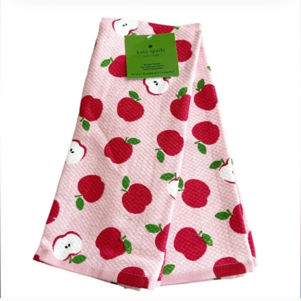 Kate Spade Set of 2 Dish Towels with Red Apple Design NWT