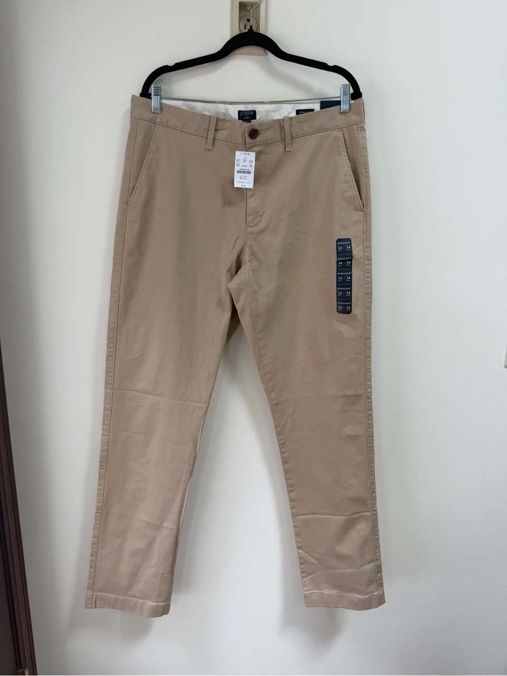 J.Crew Men’s Khaki Flex  Pants 34W x34 L Flex Straight Cotton Twill Flat Front