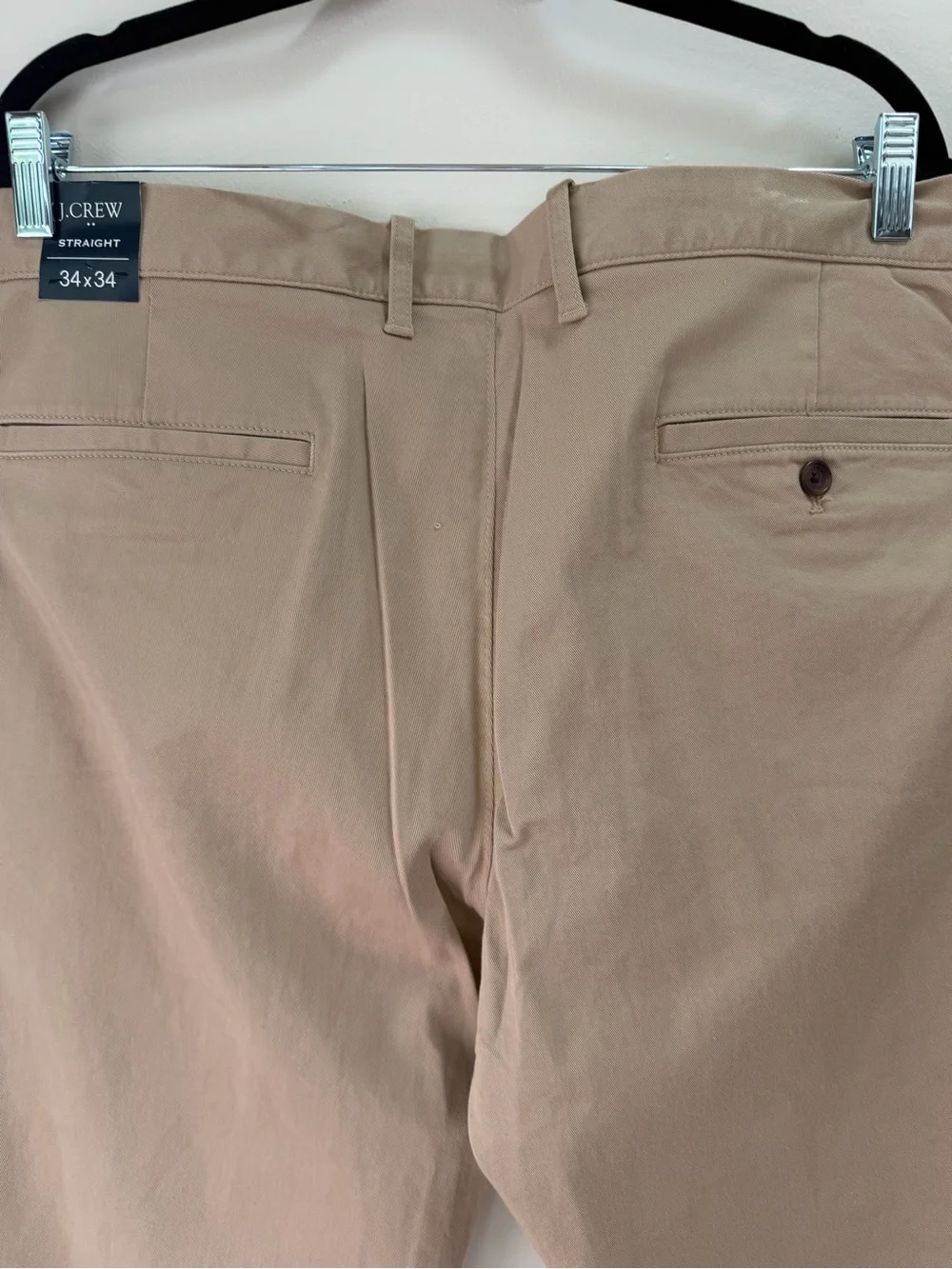 J.Crew Men’s Khaki Flex  Pants 34W x34 L Flex Straight Cotton Twill Flat Front