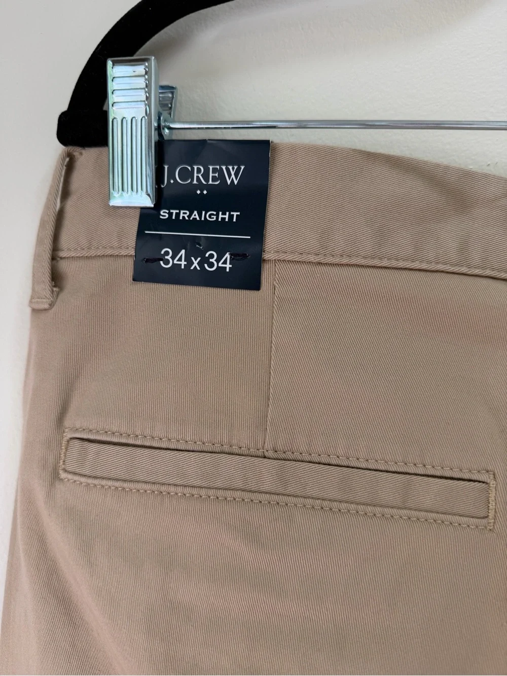 J.Crew Men’s Khaki Flex  Pants 34W x34 L Flex Straight Cotton Twill Flat Front
